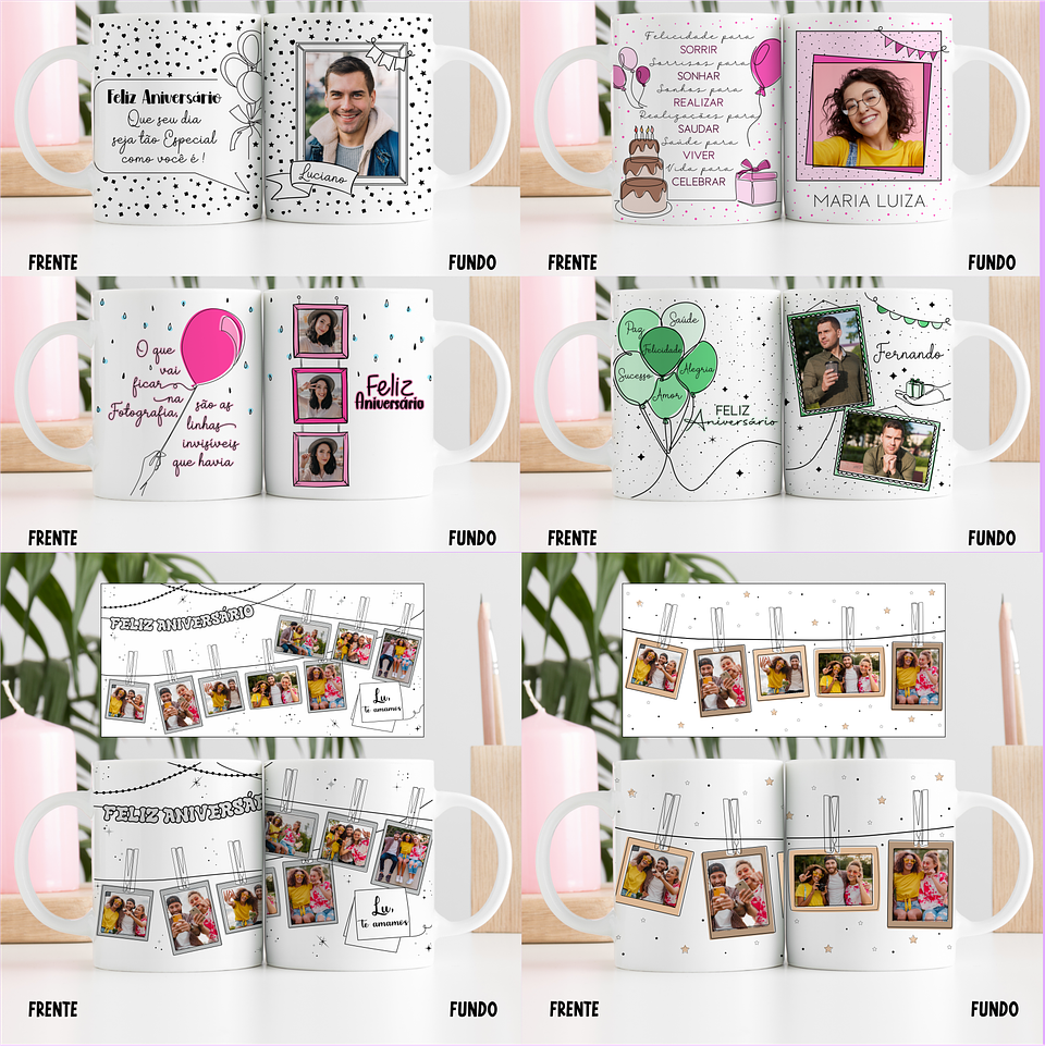 16 Artes para Caneca Aniversário em Linhas em Png 4
