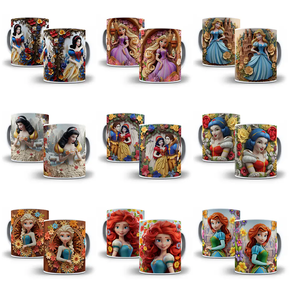 30 Artes para Caneca Princesas da Disney 3d em Jpg 2