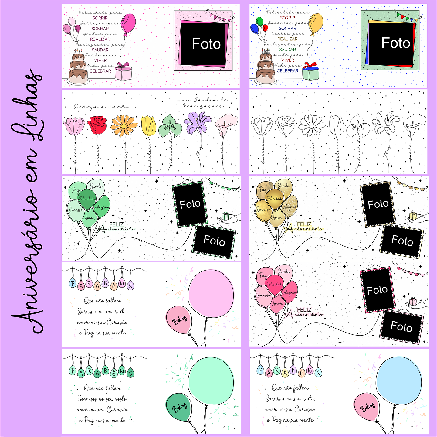 16 Artes para Caneca Aniversário em Linhas em Png 5