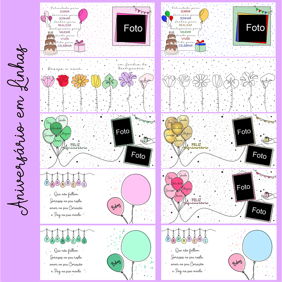 16 Artes para Caneca Aniversário em Linhas em Png 5