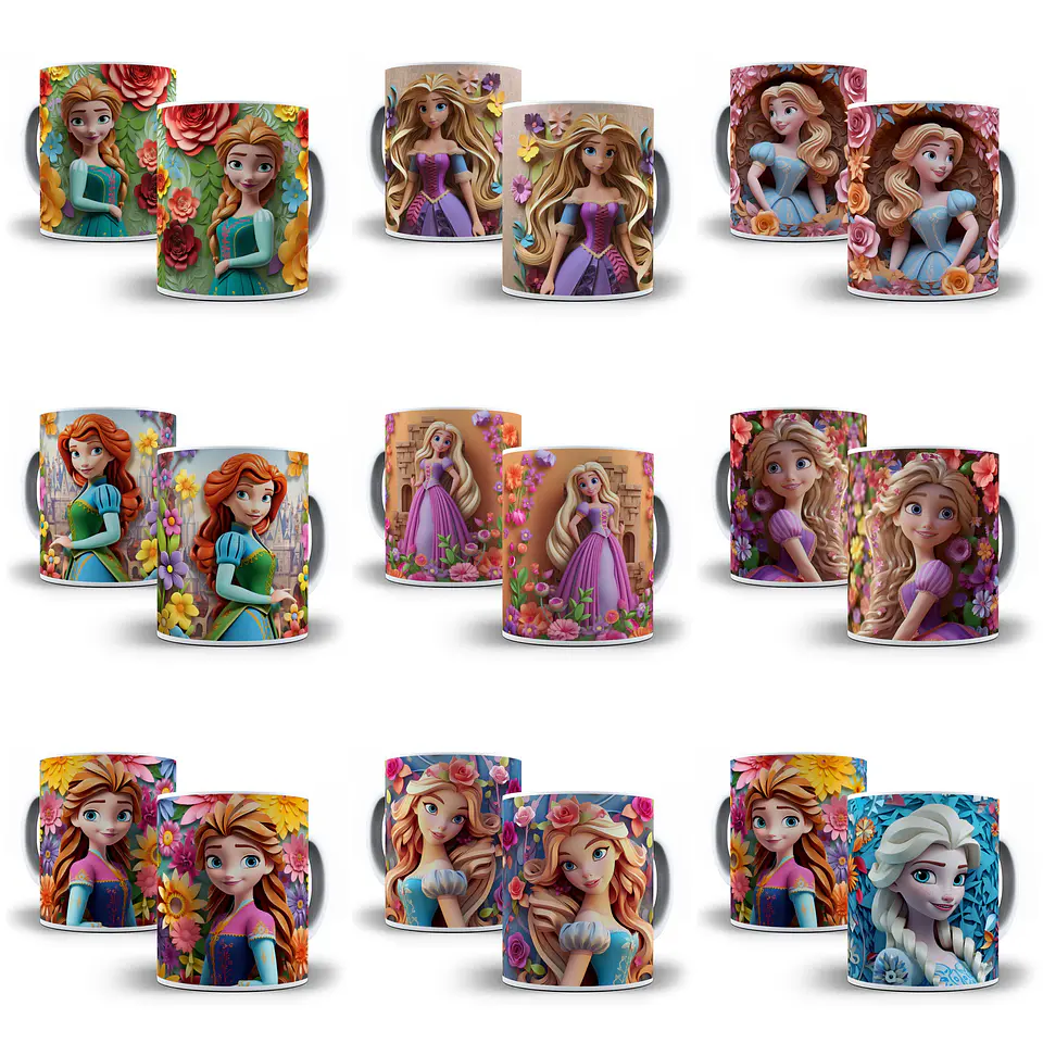 30 Artes para Caneca Princesas da Disney 3d em Jpg 3