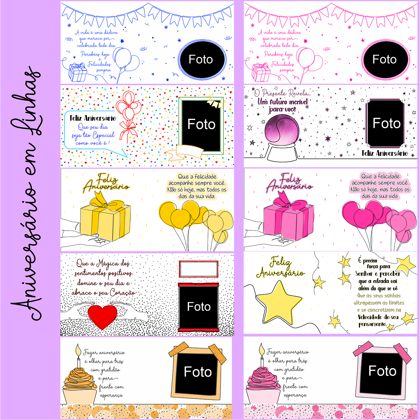 16 Artes para Caneca Aniversário em Linhas em Png 6