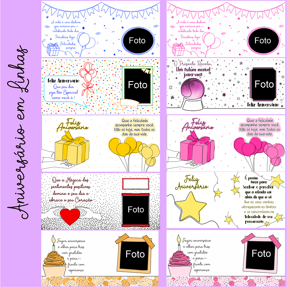 16 Artes para Caneca Aniversário em Linhas em Png 6