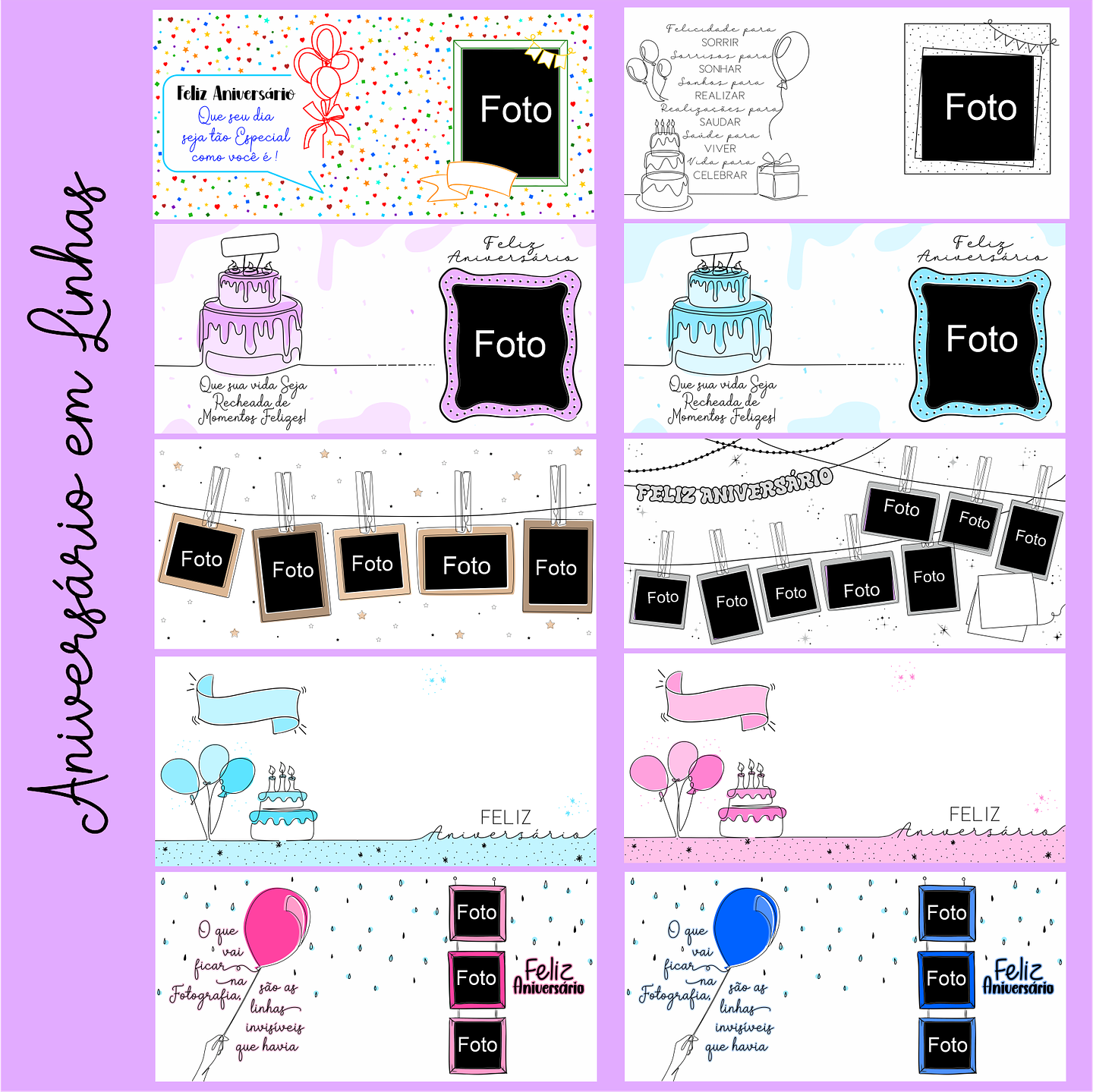 16 Artes para Caneca Aniversário em Linhas em Png 7