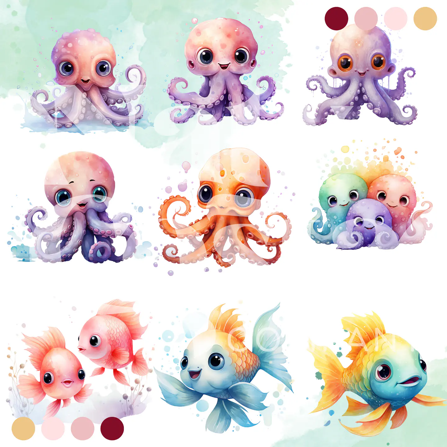 Kit Digital Fundo do Mar Aquarela Arquivos em Png   3