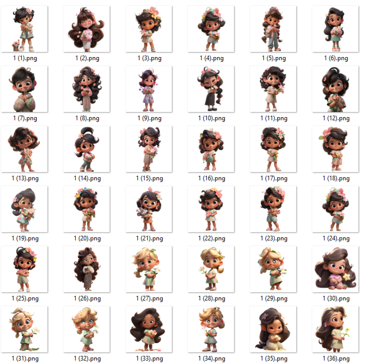 Kit Digital Meninas e Flores 3D Arquivos em Png 3