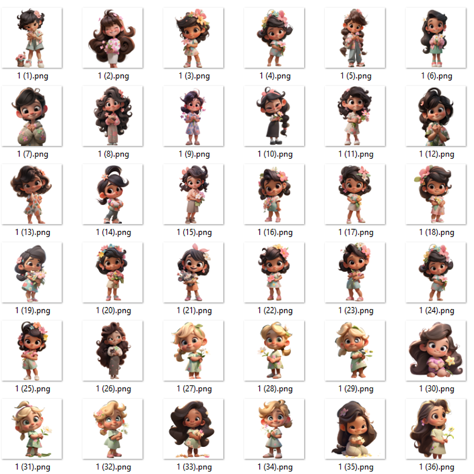 Kit Digital Meninas e Flores 3D Arquivos em Png 3