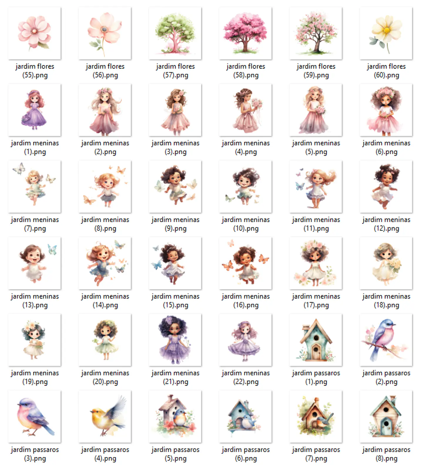 Kit Digital Jardim Encantado Aquarela Arquivos em Png  3