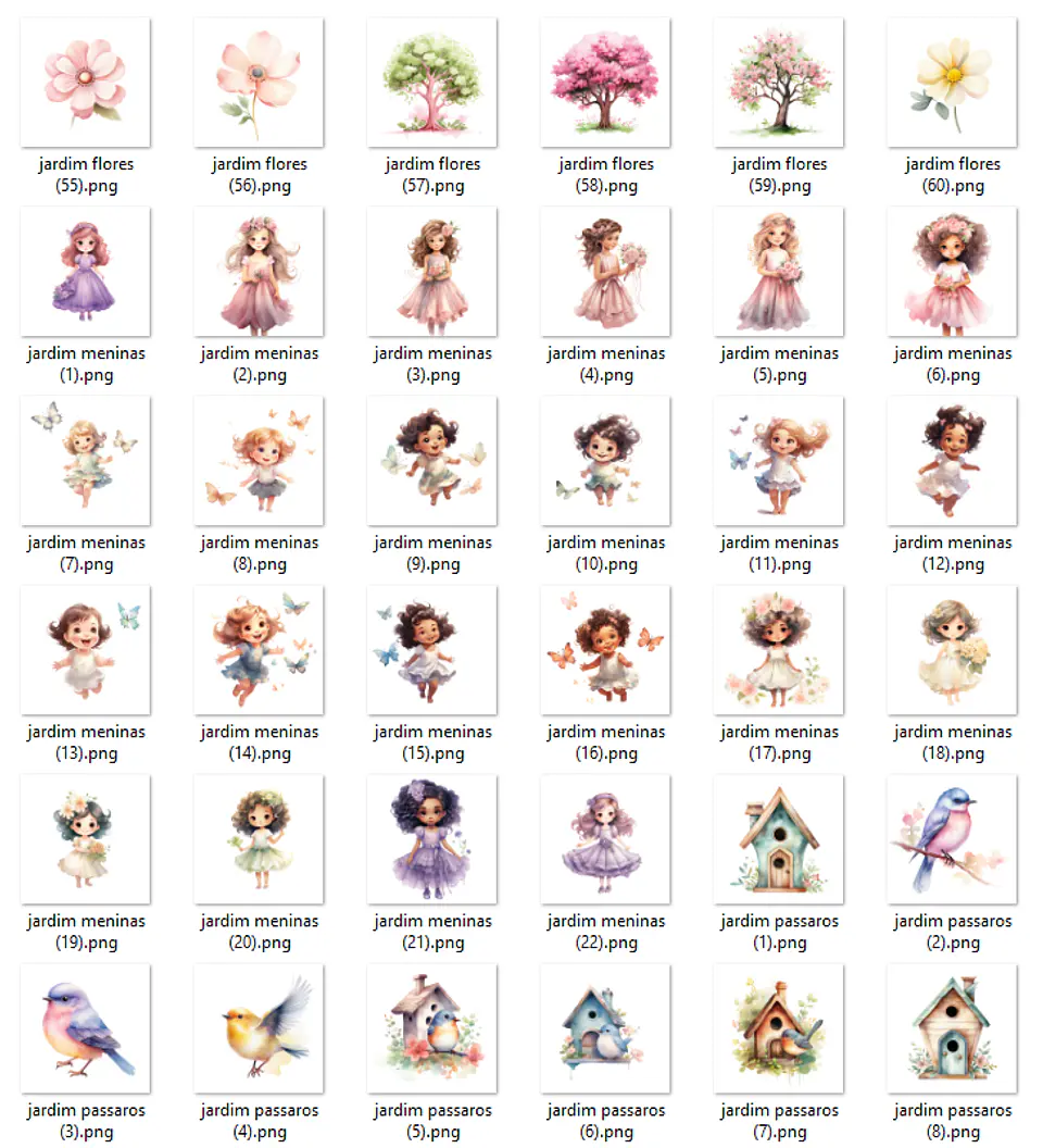 Kit Digital Jardim Encantado Aquarela Arquivos em Png  3