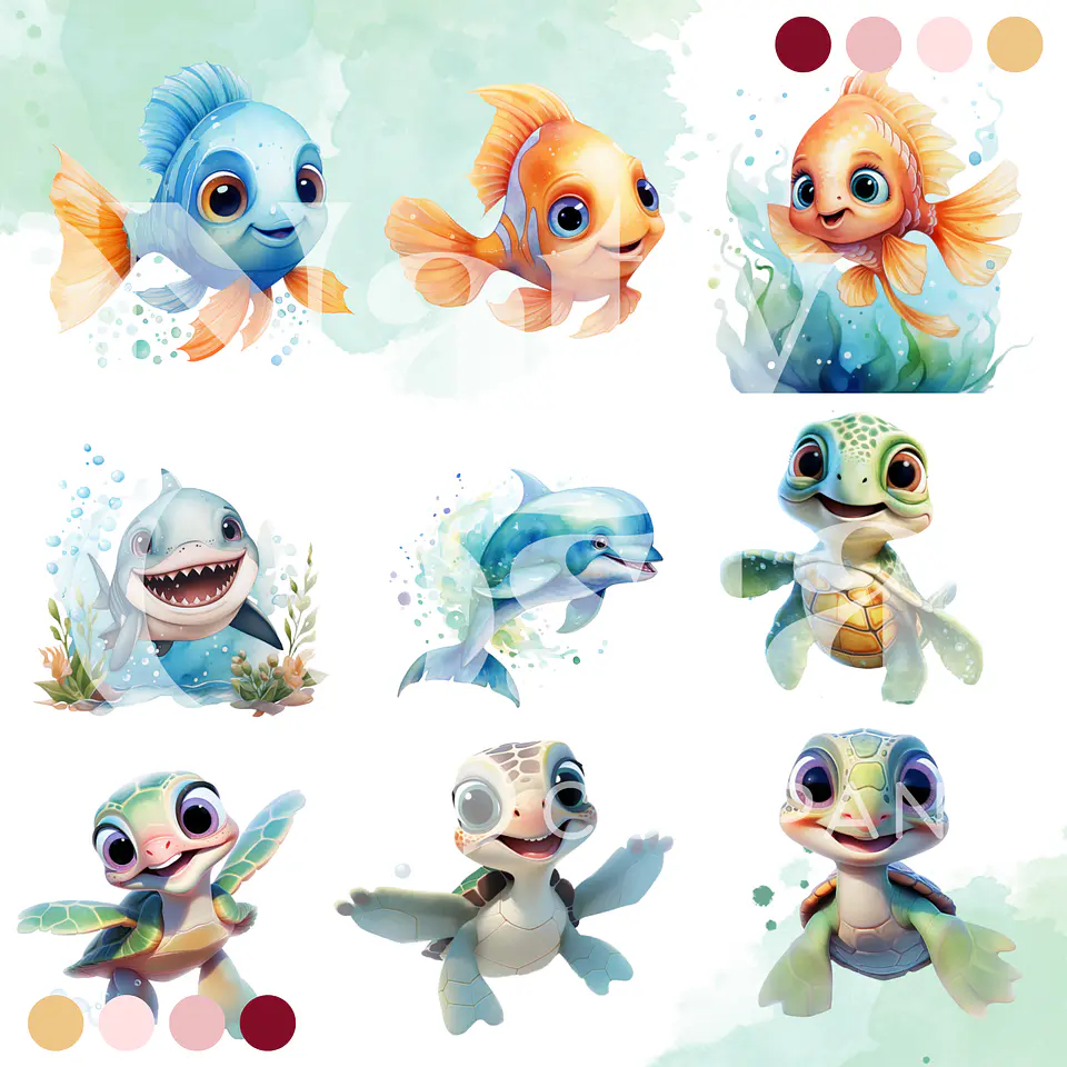 Kit Digital Fundo do Mar Aquarela Arquivos em Png   4