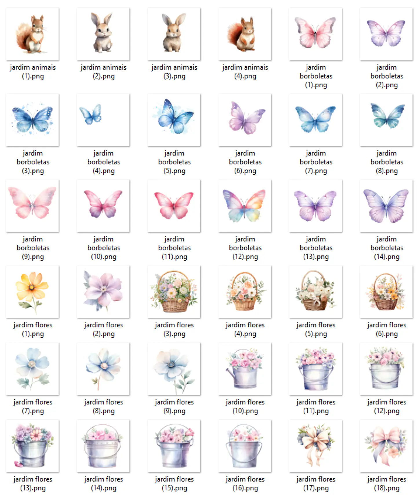 Kit Digital Jardim Encantado Aquarela Arquivos em Png  4