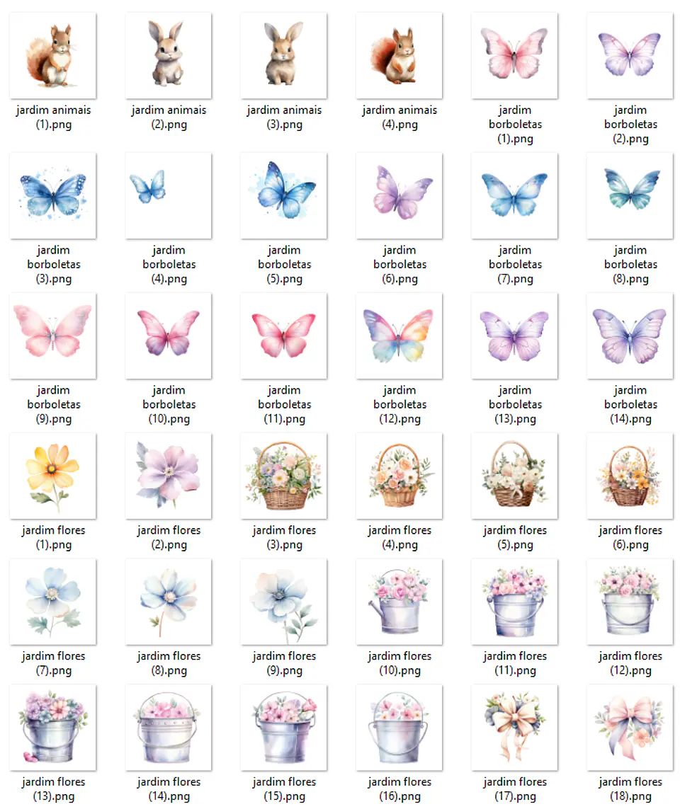 Kit Digital Jardim Encantado Aquarela Arquivos em Png  4