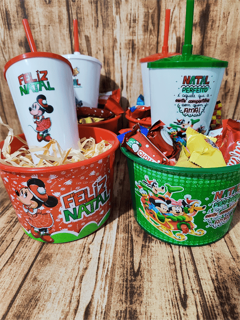 20 Artes para Baldinho e copo Natal Turma do Mickey em Photoshop