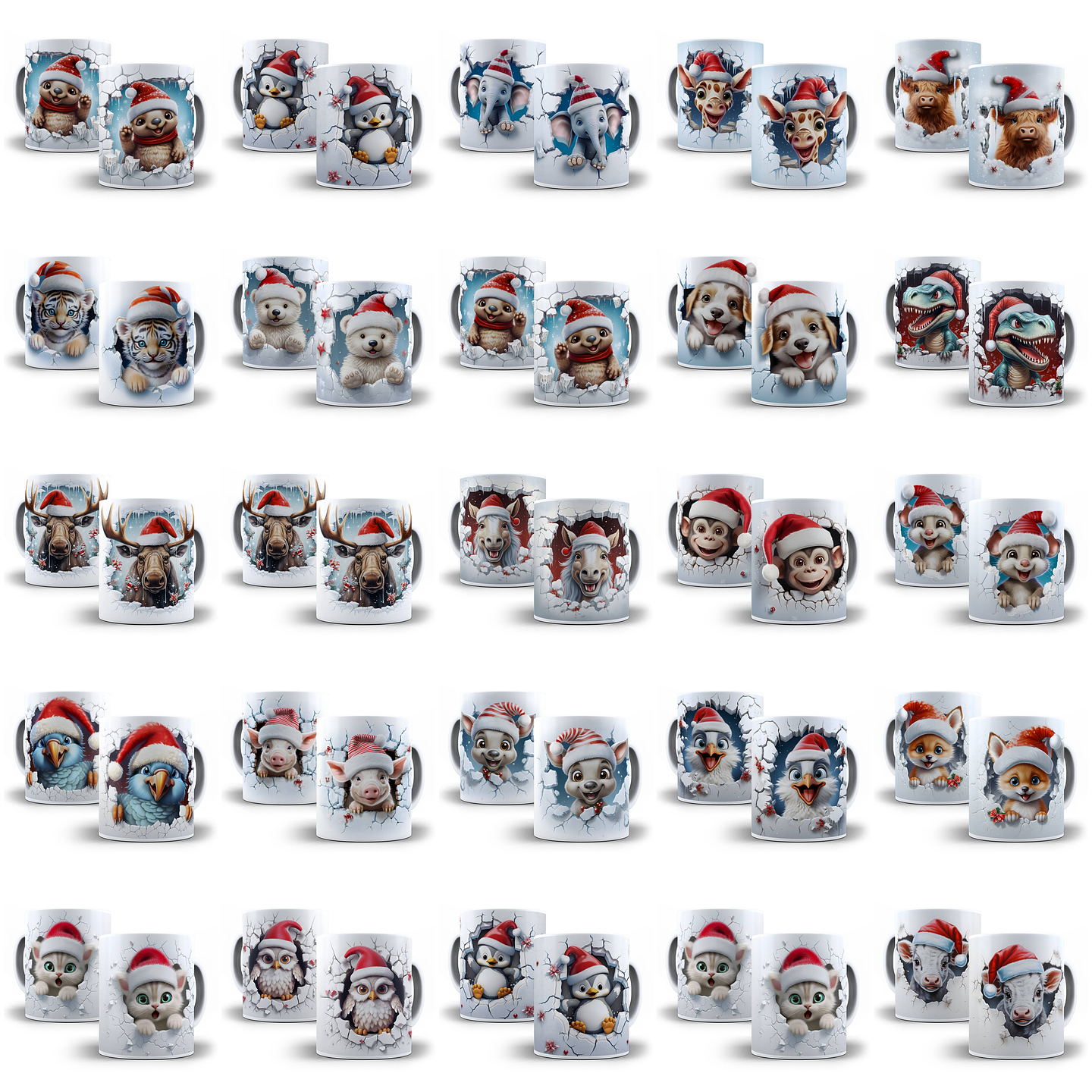 25 Artes para Caneca Animais Natalinos 3D Arquivo em Jpg 1