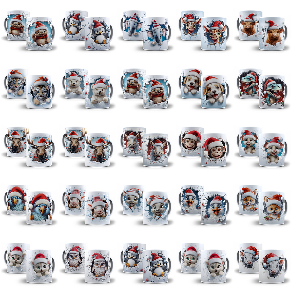 25 Artes para Caneca Animais Natalinos 3D Arquivo em Jpg 1