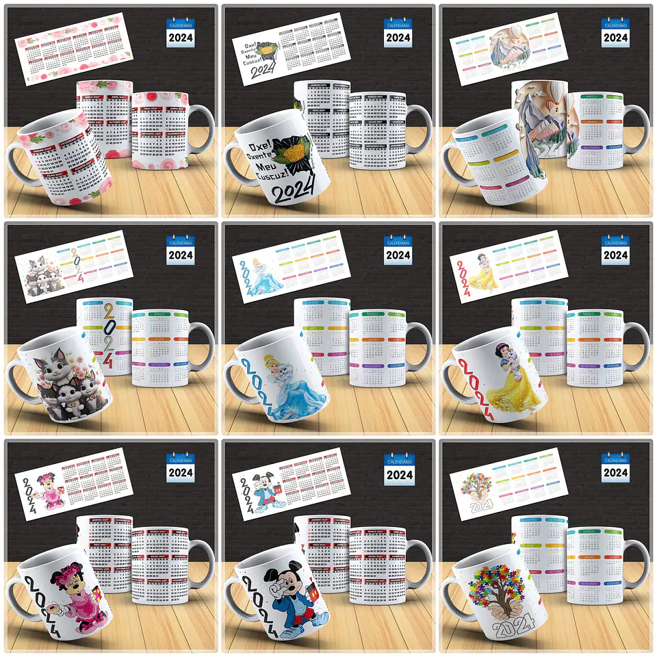 30 Artes para Caneca Calendário Temas Diversos 2024 Arquivo em Photoshop 2