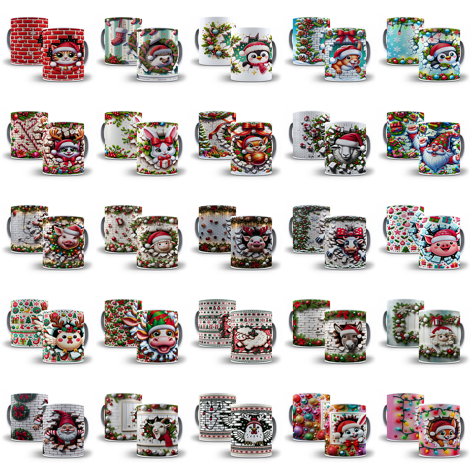 60 Artes para Caneca Natalina 3d Arquivo em Jpg   2