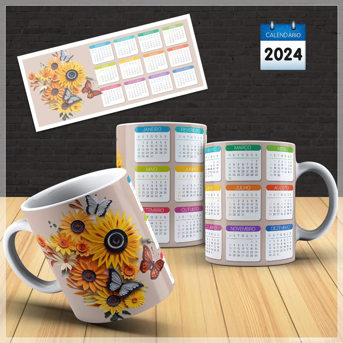 30 Artes para Caneca Calendário Temas Diversos 2024 Arquivo em Photoshop 5