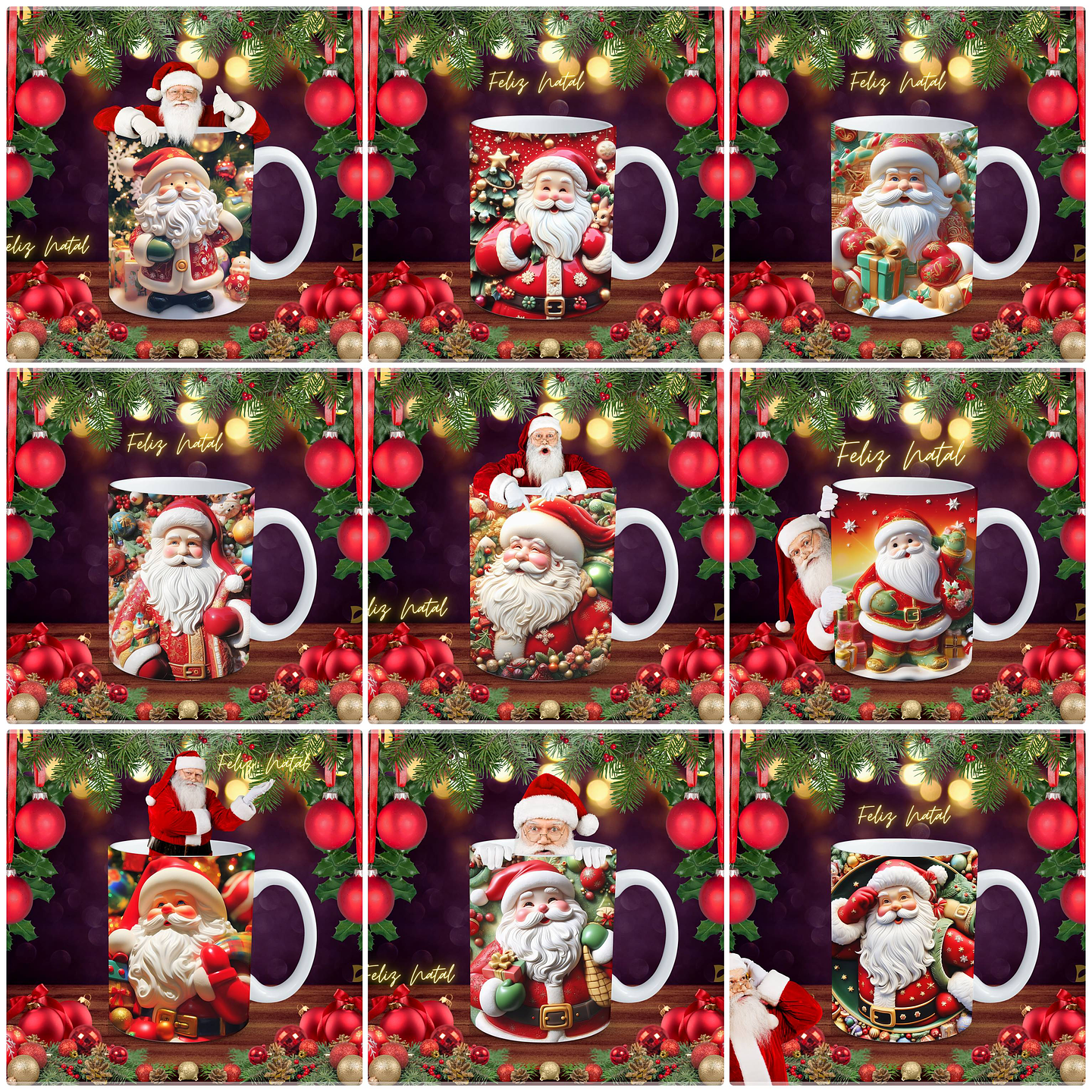 97 Artes para Caneca Natalina Papai Noel e Outros 3d Arquivo em Jpg  2