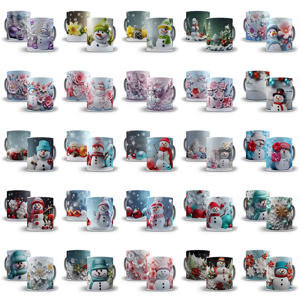 100 Artes para Caneca Boneco de Neve 3d Arquivo em Jpg   3