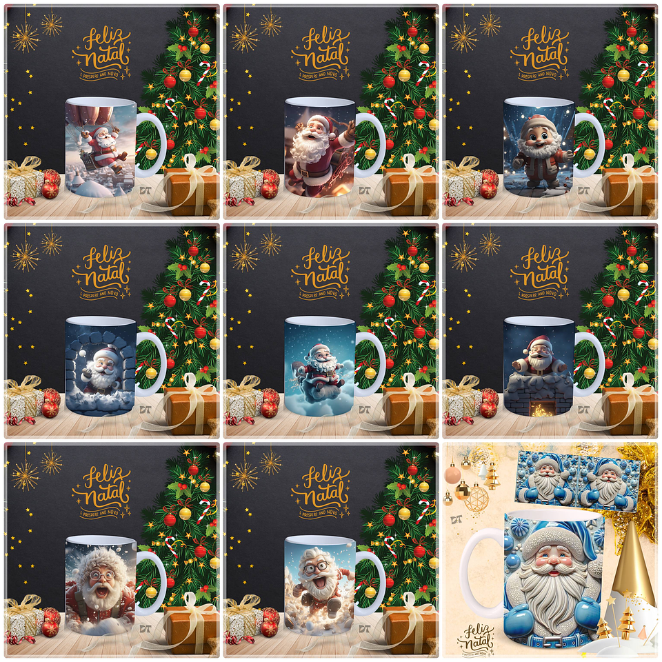97 Artes para Caneca Natalina Papai Noel e Outros 3d Arquivo em Jpg  3