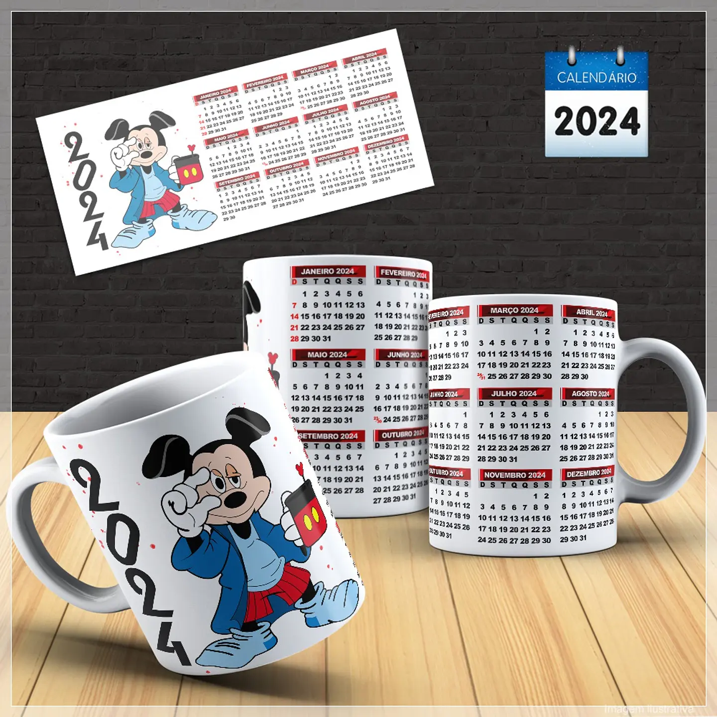 30 Artes para Caneca Calendário Temas Diversos 2024 Arquivo em Photoshop 7