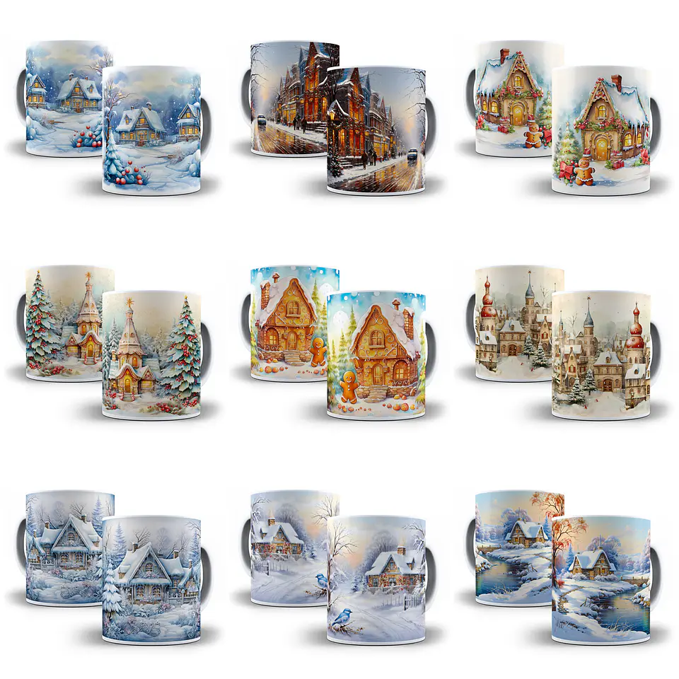 29 Artes para Caneca Casinhas de Natal 3d  Arquivo em Jpg  1