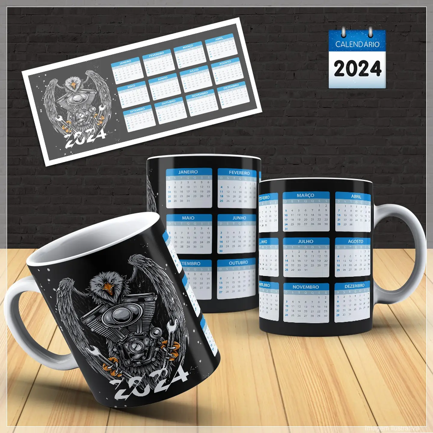 30 Artes para Caneca Calendário Temas Diversos 2024 Arquivo em Photoshop 9