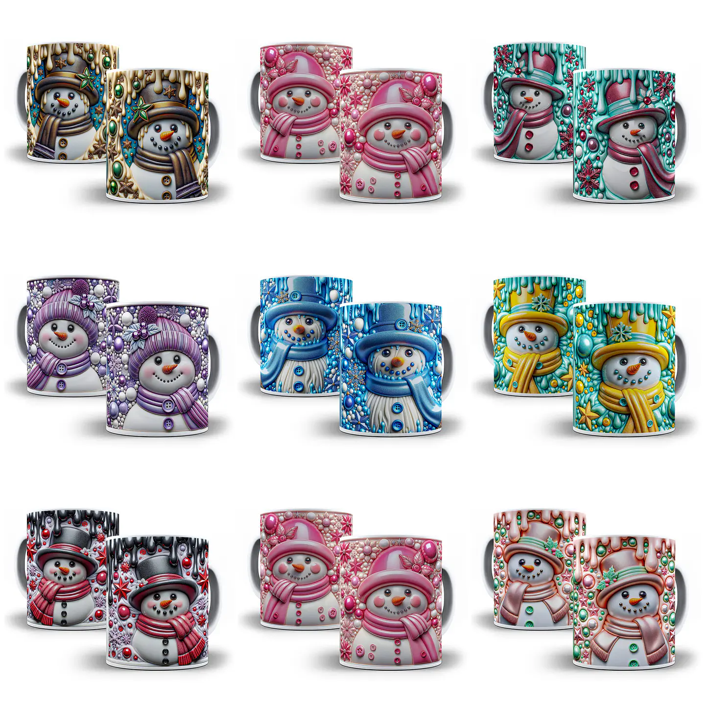 30 Artes para Caneca Bonecos de Neve Inflados 3D Arquivo em Jpg  4