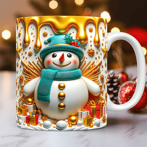 30 Artes para Caneca Bonecos de Neve Inflados 3D Arquivo em Jpg 