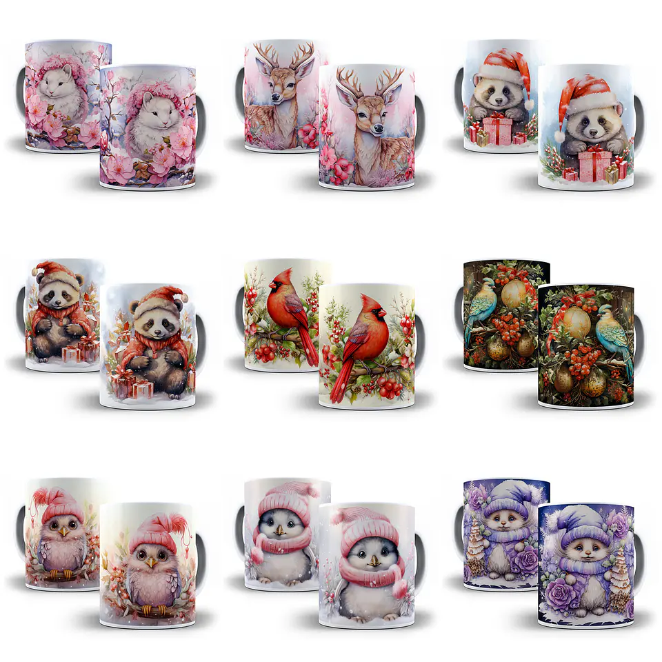50 Artes para Caneca Animais Natalinos 3d Arquivo em Jpg  2