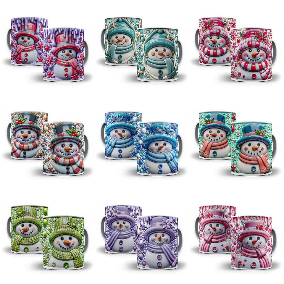 30 Artes para Caneca Bonecos de Neve Inflados 3D Arquivo em Jpg  2