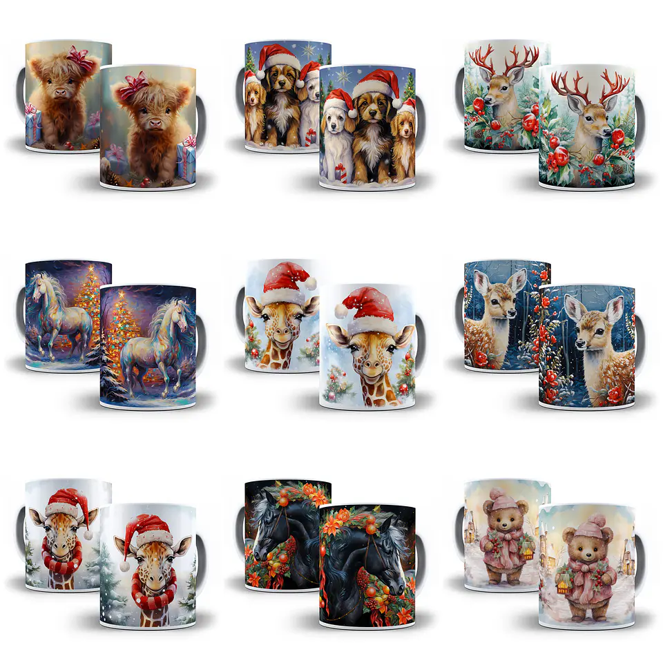 50 Artes para Caneca Animais Natalinos 3d Arquivo em Jpg  3