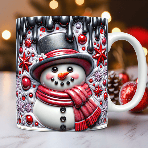 30 Artes para Caneca Bonecos de Neve Inflados 3D Arquivo em Jpg 