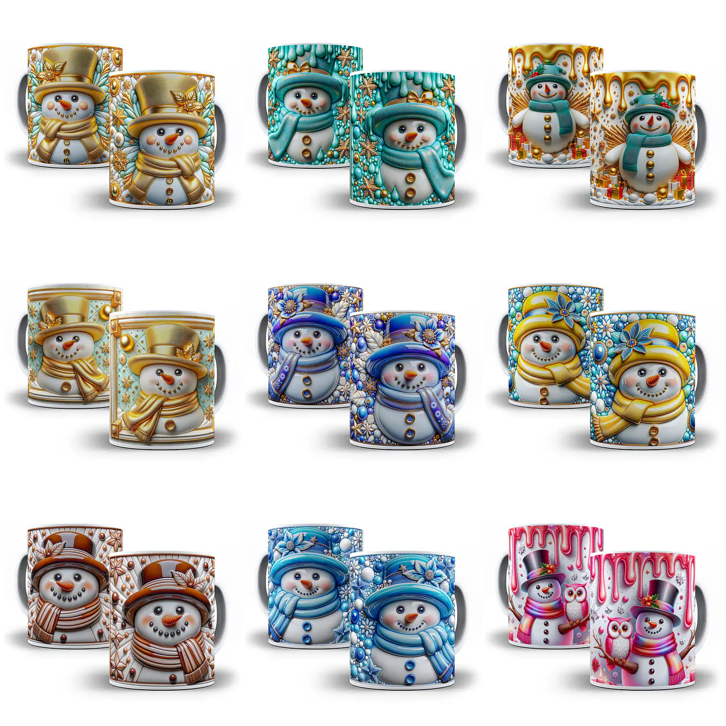 30 Artes para Caneca Bonecos de Neve Inflados 3D Arquivo em Jpg  7