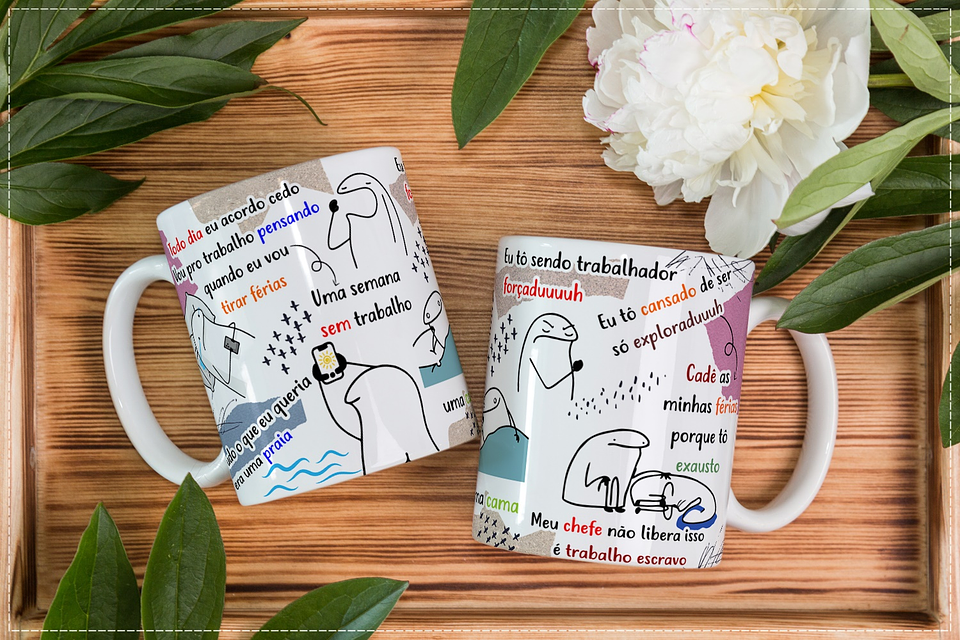 Arte Caneca Flork Todo dia eu acordo cedo vou pro trabalho pensando quando eu vou tirar férias Arquivo em CorelDraw 1