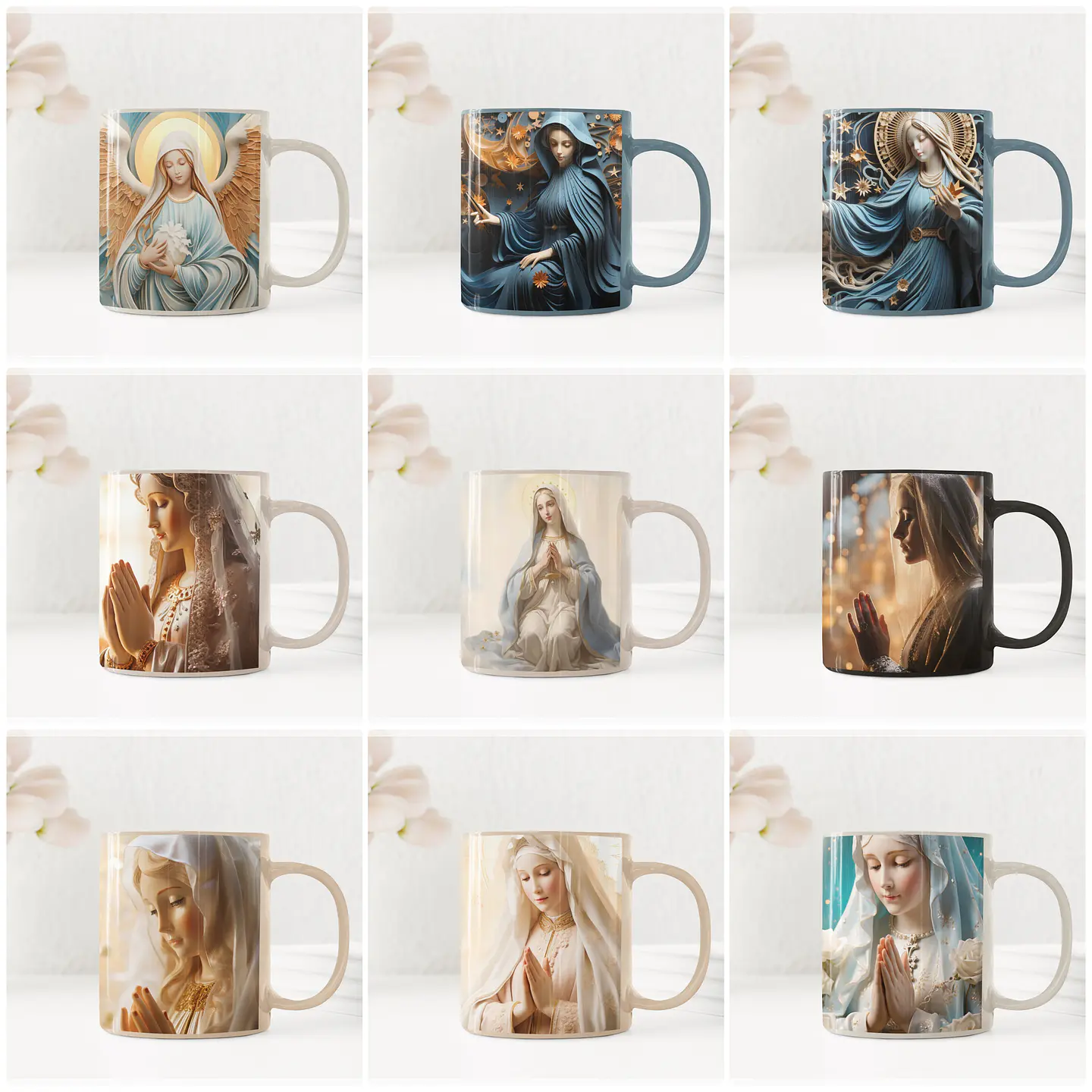 25 Artes para Caneca Santinhas em 3D Arquivo em Jpg  1
