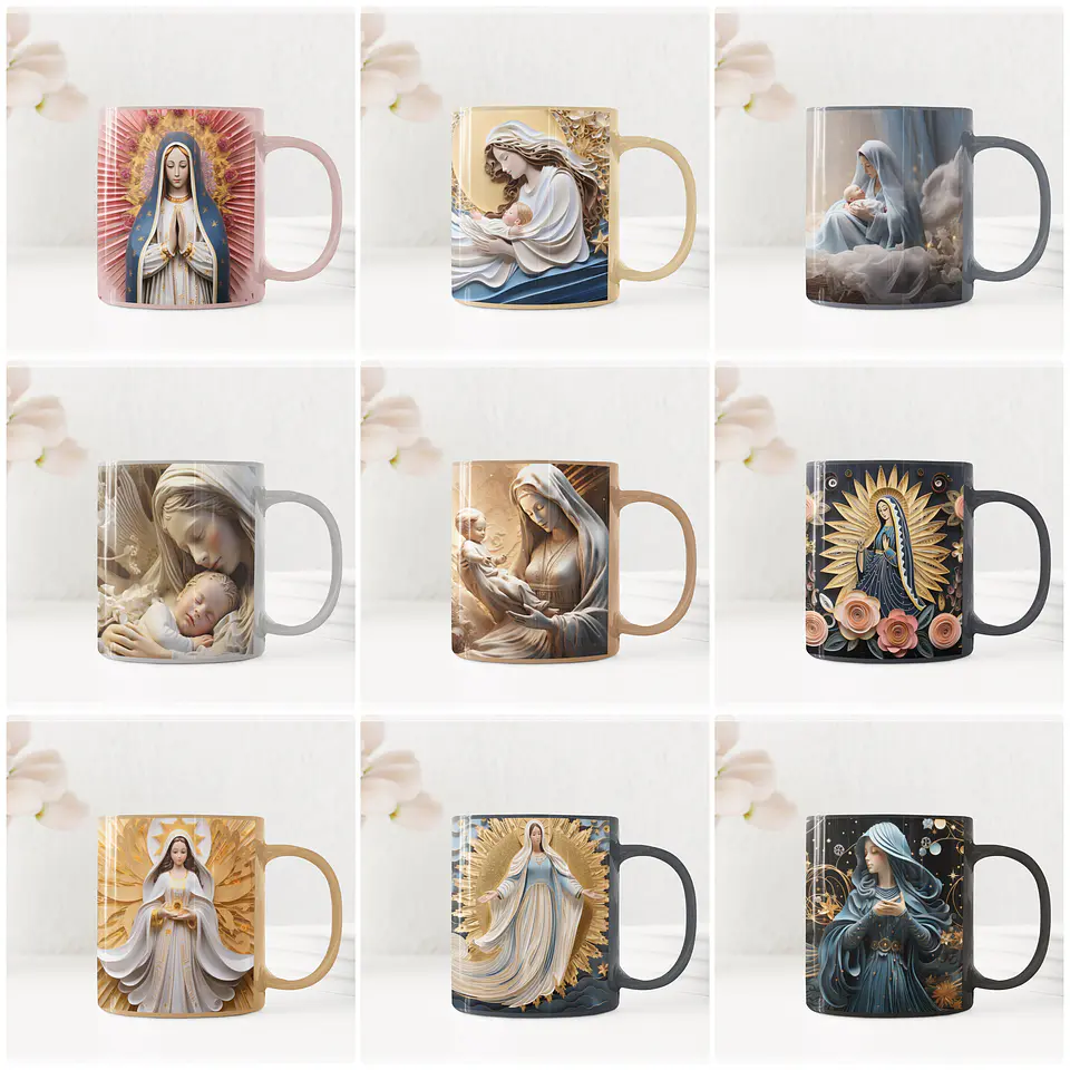 25 Artes para Caneca Santinhas em 3D Arquivo em Jpg  2
