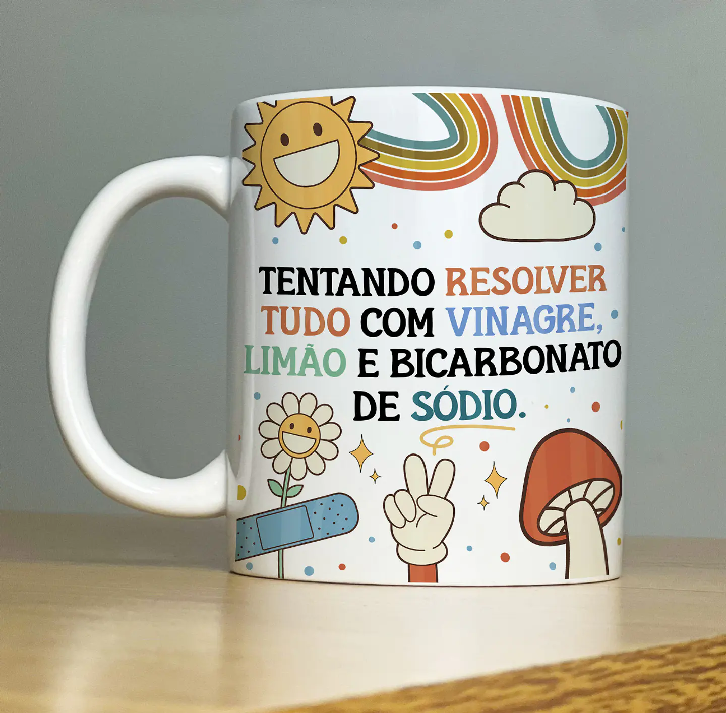 Arte Caneca Tentando resolver tudo com vinagre, limão e bicarbonato de sódio Arquivo Png 1