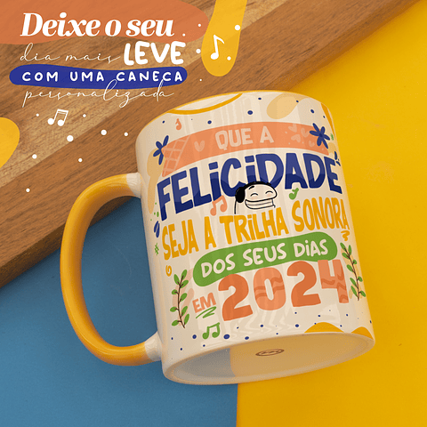 Arte Caneca Ano Novo Que a felicidade seja a trilha sonora dos seus dias em 2024 Arquivo Png