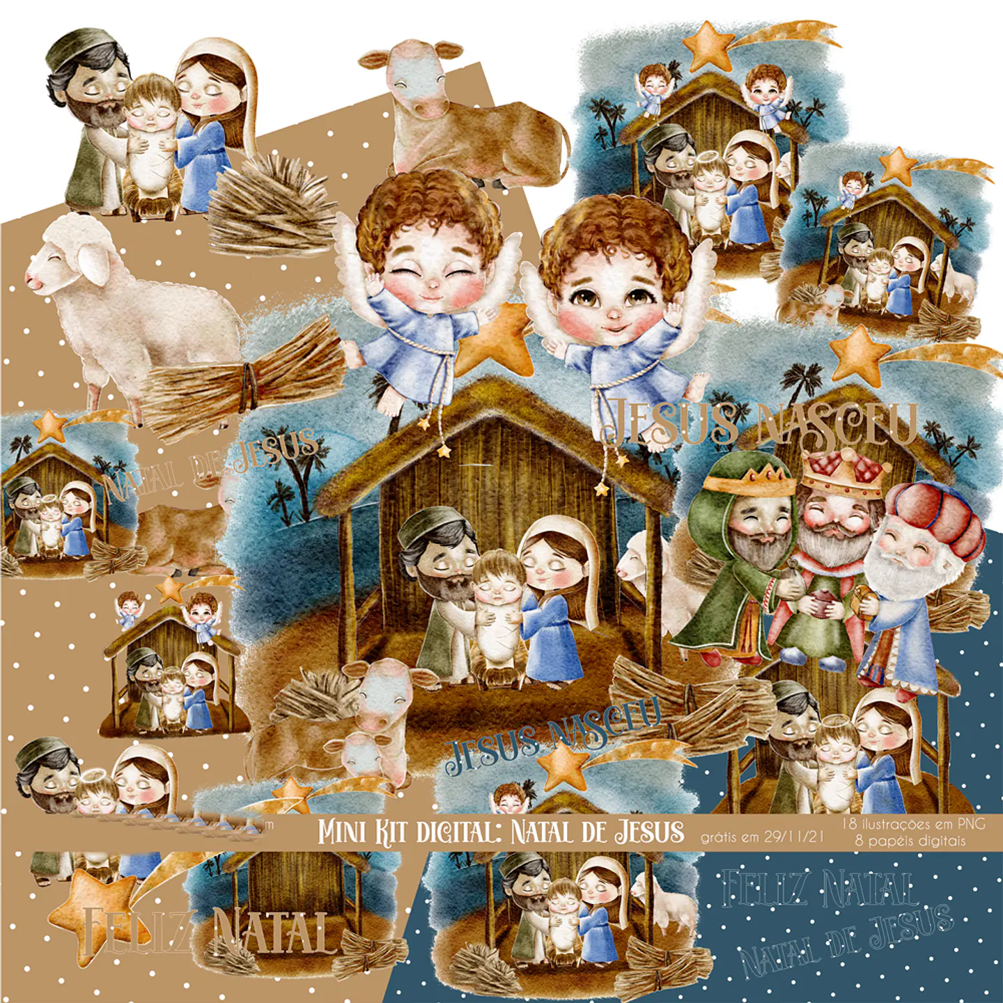 Mini Kit Digital Natal Jesus Aquarela Arquivos Sem Fundo Png  1