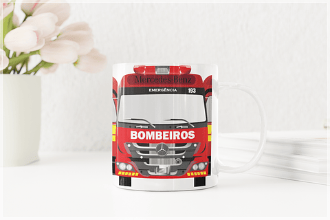 Arte Caneca Caminhão Bombeiros Arquivo Editável + Png