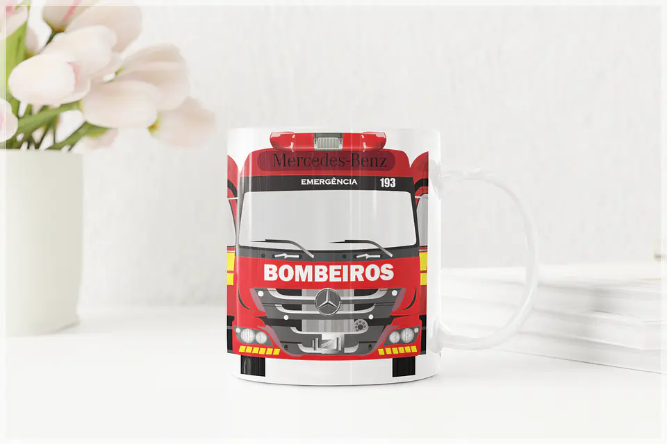 Arte Caneca Caminhão Bombeiros Arquivo Editável + Png 1
