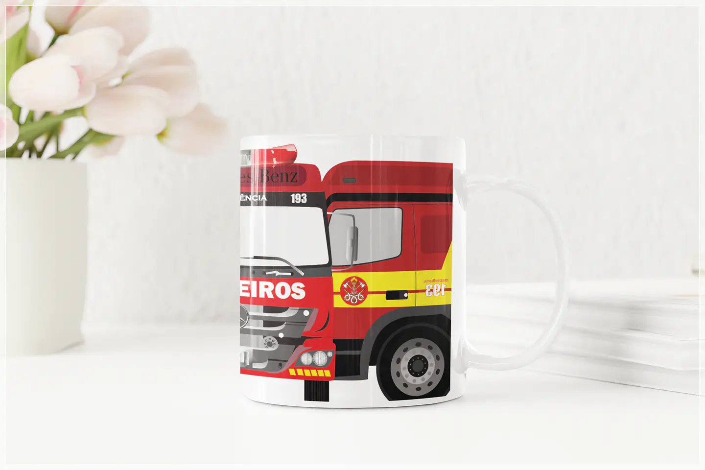 Arte Caneca Caminhão Bombeiros Arquivo Editável + Png 2