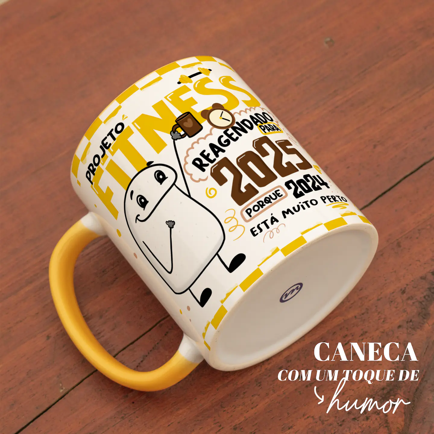 Arte Caneca Ano Novo Flork Projeto Fitness reagendado para 2025 porque 2024 está muito perto Arquivo Png 1