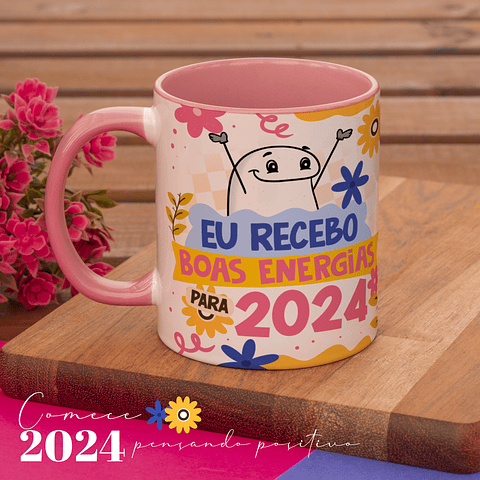 Arte Caneca Ano Novo Eu Recebo Boas Energias para 2024 Arquivo Png
