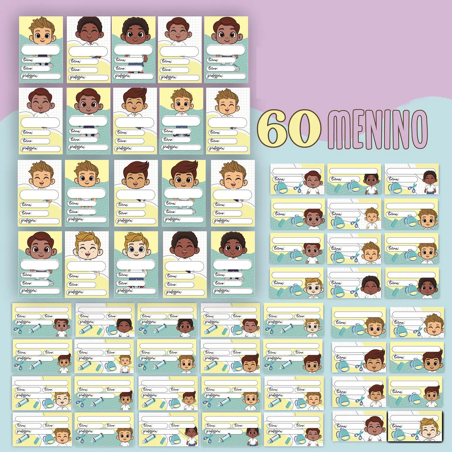 Arquivos para Etiquetas Escolares Menina e Menino Arquivos Editável  2