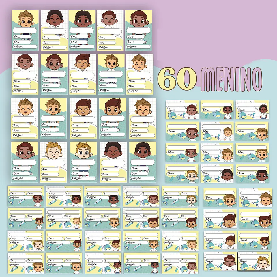 Arquivos para Etiquetas Escolares Menina e Menino Arquivos Editável  2