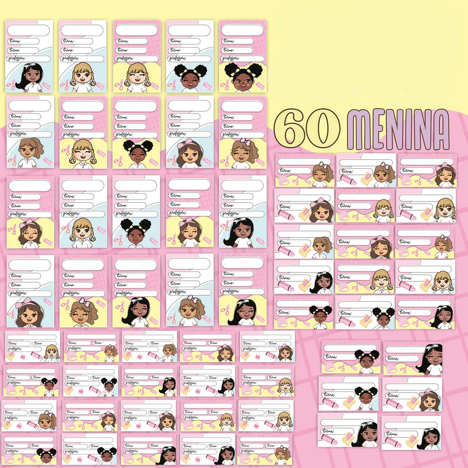 Arquivos para Etiquetas Escolares Menina e Menino Arquivos Editável  3