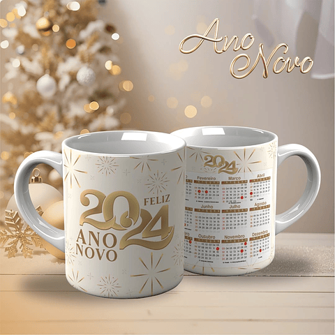 18 Artes para Caneca Calendário Ano Novo 2024 Arquivo Editável 